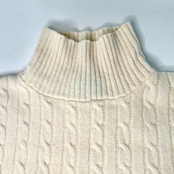 J CREW S 100% Lambswool Cable Knit Sweater Mock Turtleneck Cream Size Small - Picture 6 of 10
